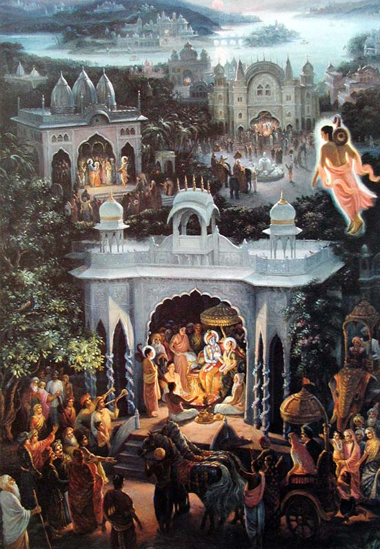 Sage Narada visits Lord Krishna in Dvarka