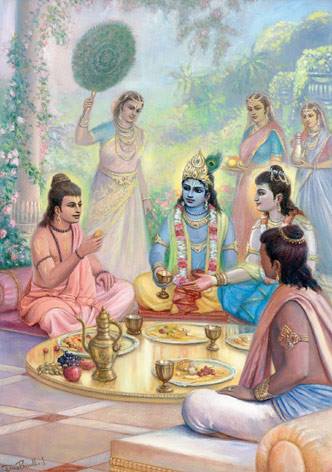Narada visits Krishna and Balarama in Dwarka