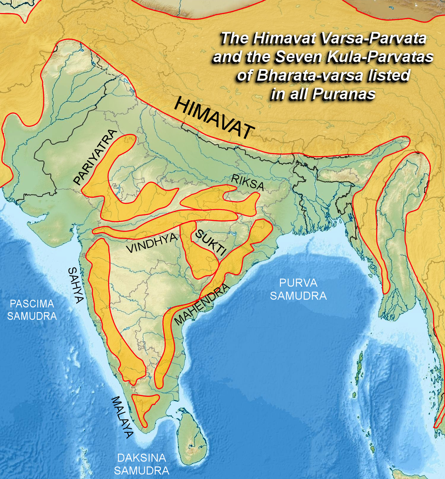 The seven kula-parvats of Bharata-varsa and the Himalayas